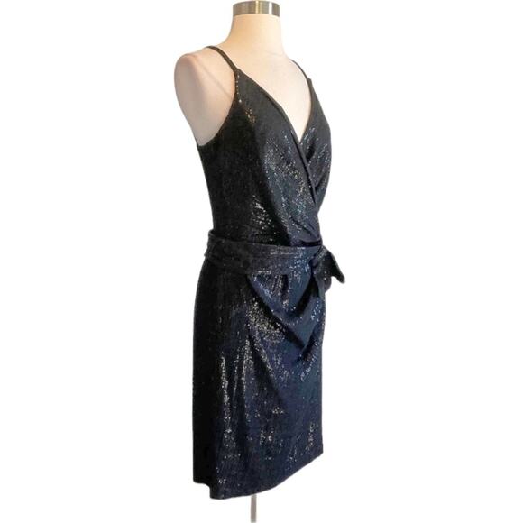 Ralph Lauren Black Label Black Velvet Sequin Wrap Sheath Cocktail Dress NWT - Picture 1 of 9